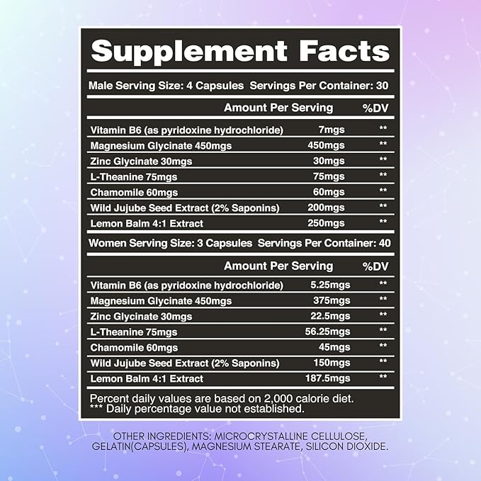 Sleep Potion, Melatonin-Free Sleep Support Capsules 120 Count, Magnesium Glycinate L-Theanine Zinc Glycinate Chamomile Jujube Seed Lemon Balm, 30 to 40 Servings, Gluten Free