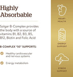 Solgar B-Complex “50”, 250 Vegetable Capsules - Energy Metabolism, Cardiovascular Support, Nervous System Support - Non-GMO, Vegan, Gluten Free, Dairy Free, Kosher - 250 Servings