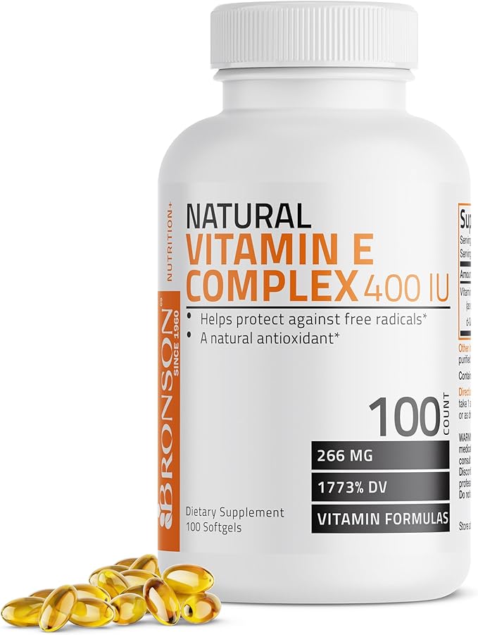 Bronson Vitamin E Complex 400 I.U. Supplement (d-Alpha Tocopherol Plus d-Beta, d-Gamma, & d-Delta Tocopherols), Antioxidant, 100 Softgels
