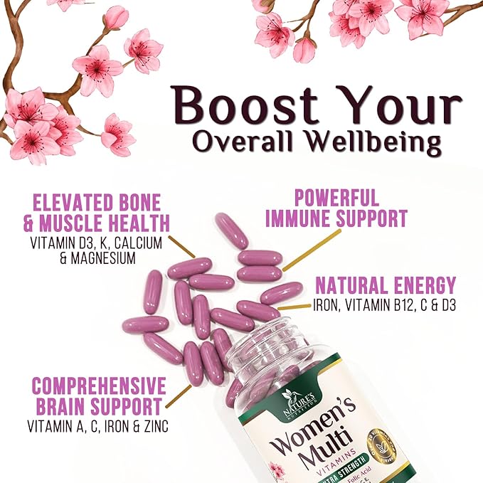 Multivitamin for Women - Essential Daily Womens Multivitamins with Calcium, Folic Acid, Vitamin A, C, D, E, B Vitamins, Zinc and Iron - Energy, Focus & Immune Support, Bottled In USA - 60 Softgels