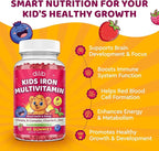Iron Supplement Gummies for Kids, Kids Multivitamin with Iron Gummies - Zinc, Vitamin B Complex, A, C, D3, B12, Folate for Blood Builder & Energy Support, Iron Deficiency, Vegan Mixed Berry 60ct