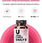UMZU Daily B, 30 Day Supply – Complete Vitamin B Complex Supplement Blend with B1, B2, B3, B5, B6, B7, B9 & B12 Plus Folic Acid & Biotin – Supports Energy, Focus, Mood, Metabolism & Overall Wellness