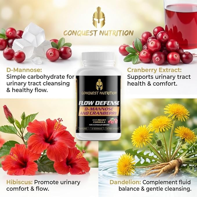 Conquest Fit Flow Defense D‑Mannose Cranberry UTI Support Supplement, 60 Veggie Capsules – Bladder & Urinary Tract Health Formula