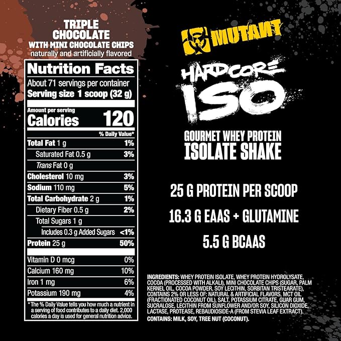 Mutant Hardcore ISO Whey Protein Isolate Powder Acts Fast to Help Recover, Build Muscle, Bulk and Strength, 5 lb - Triple Chocolate