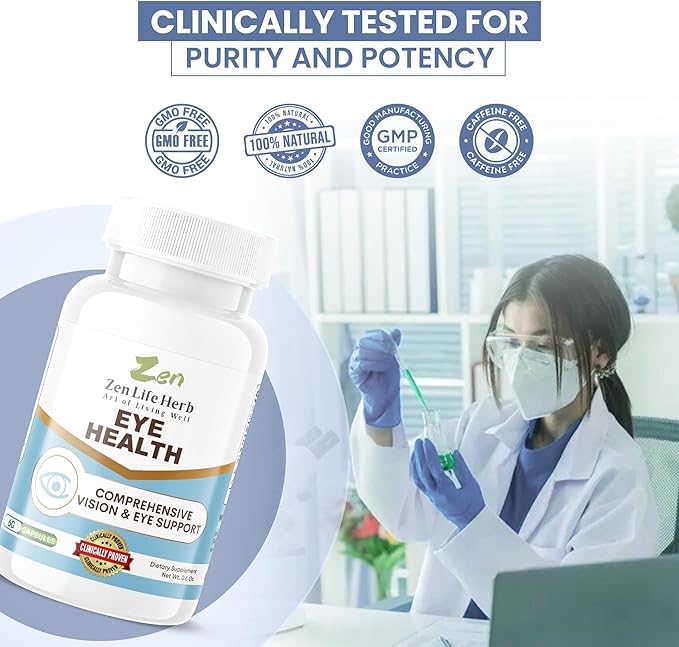 ZEN LIFE HERB Eye Health with Panax Notoginseng Astaxanthin Lutein and Zeaxanthin (60 Capsules) | GMP Certified