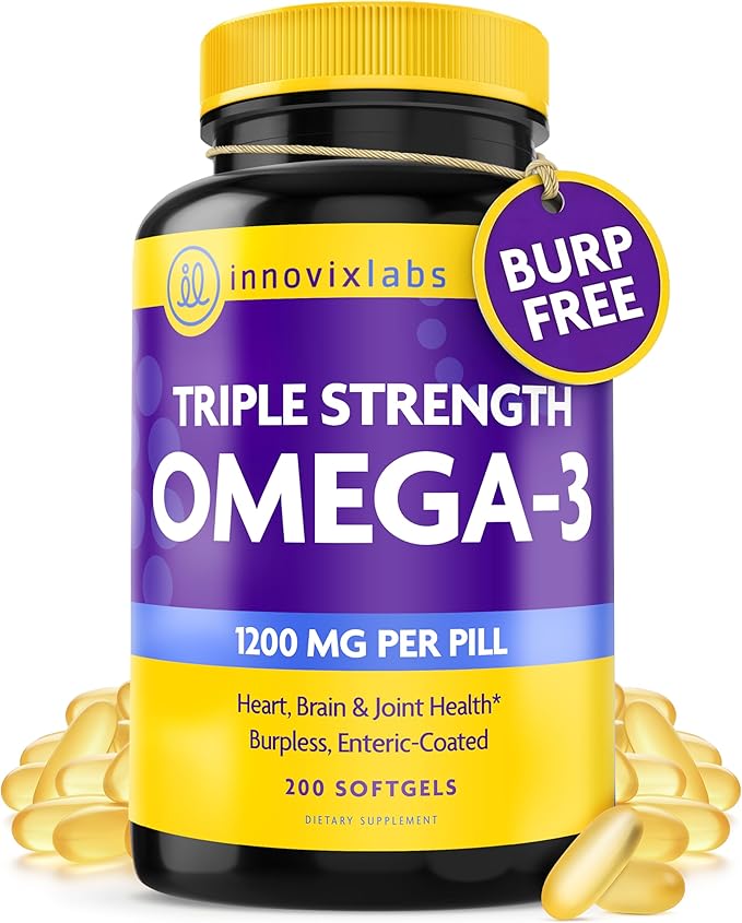 InnovixLabs Triple Strength Omega 3 Supplement, Burpless Fish Oil for Women and Men - 900 mg EPA & DHA, Brain & Joint Support, Award Winning & Third-Party Tested, 200 Softgels