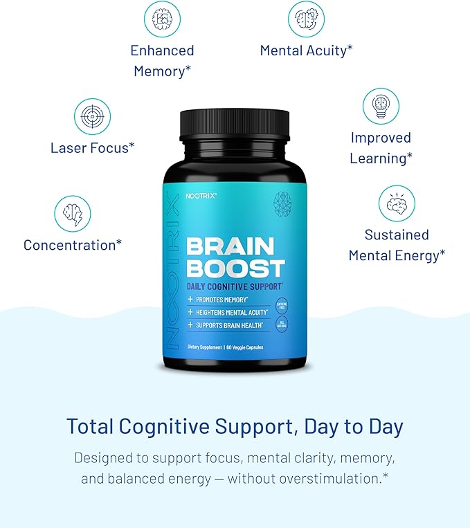 Nootrix Brain Boost Nootropic Supplement | Supports Memory, Mental Focus, Cognitive Health & Energy | Promotes Healthy Mood & Brain Function | Ginkgo Biloba & DMAE | 180 Capsules