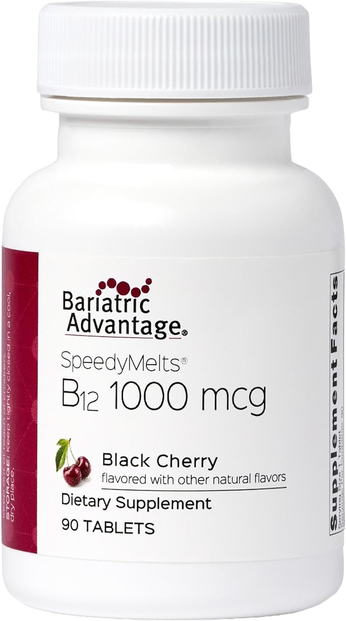 Bariatric Advantage B-12 Speedy Melts, Vitamin B12 1000 mcg Supplement, Fast Melting with 200 mcg of Folic Acid for Nutritional Support - Black Cherry, 90 Count