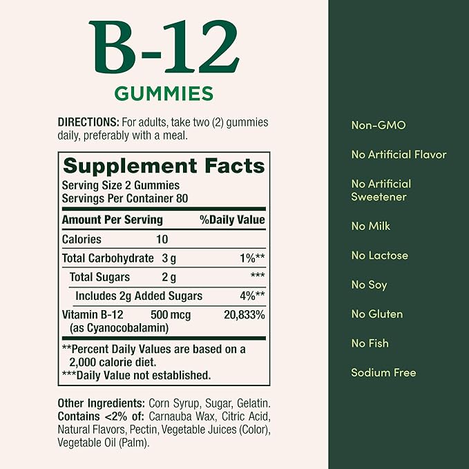 Nature's Bounty Vitamin B12 Gummies, Dietary Supplement, Supports Energy Metabolism and Nervous System Health, Mixed Berry Flavor, 500mcg, 160 Count