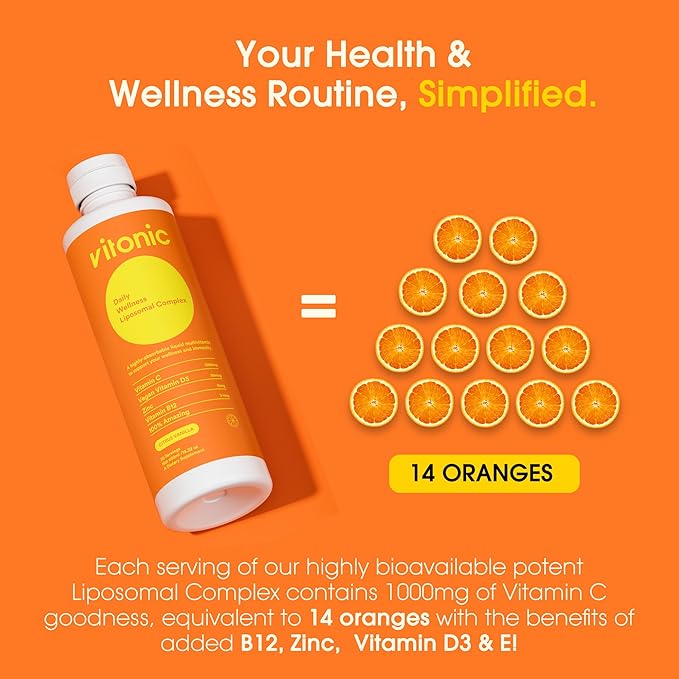 Liposomal Vitamin C 1000mg Liquid – Family Immunity Support | Up to 5× Higher Absorption | Multivitamin with D3, B12, Zinc | Collagen & Recovery Support | Vegan, Sugar-Free | 30 Servings