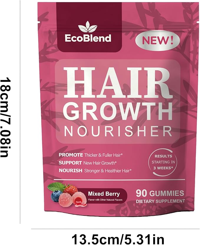 Hair Growth Gummies Women Vitamins—excellerator Nourish Hair and Nail Promote Fuller Locks with a Natural, Gentle Formula—Filled Gummies—Mixed Berry Flavor—90 Count (45-Day Supply)