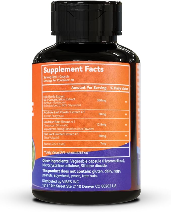 Milk Thistle Supplement,60 Capsules - 380mg Extract & 80% Silymarin Standardized, Liver Support Supplement, Vegan, Non-GMO