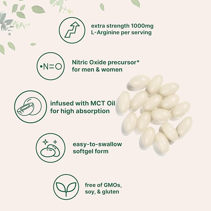 Micro Ingredients L-Arginine 1000mg with MCT Oil, 300 Softgels | Nitric Oxide Precursor* for Men & Women | Extra Strength Amino Acid Formula for Daily Wellness | Non-GMO, Gluten Free, No Soy
