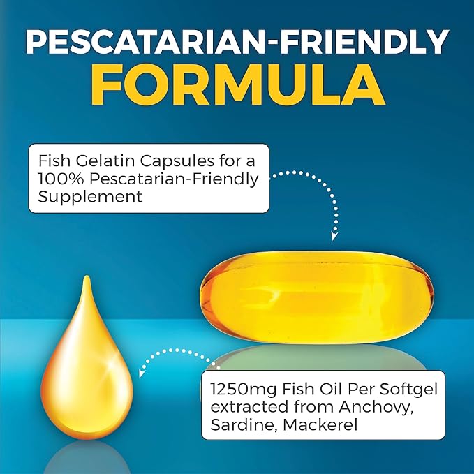 Viva Naturals Omega-3 Fish Oil, Triple Strength, 2500 mg, 30 Softgels – Re-Esterified Omega 3 Fatty Acids Including EPA, DHA, DPA - Pascatarian-Friendly