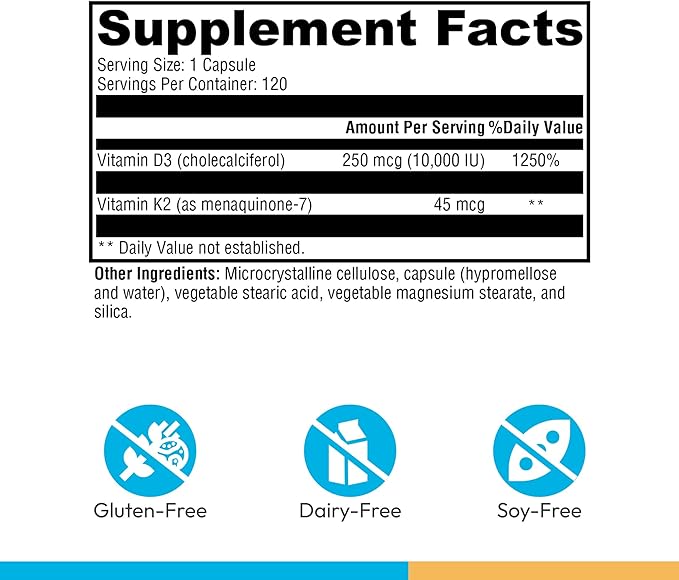 XYMOGEN K2-D3 10000 - Vitamin D3 K2 - Bioavailable Vitamin D 10,000 IU (Cholecalciferol) with MK-7 - Heart, Arterial, Bone Health + Immune Support Supplement (120 Capsules)