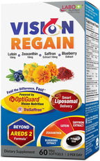 LABO Nutrition VisionREGAIN, Eye Vitamin Beyond AREDS 2 Formula with Lutein, Zeaxanthin, Saffron Extract, Blueberry for Macular and Retinal Health, Eye Fatigue, Night Vision Support 60 Counts