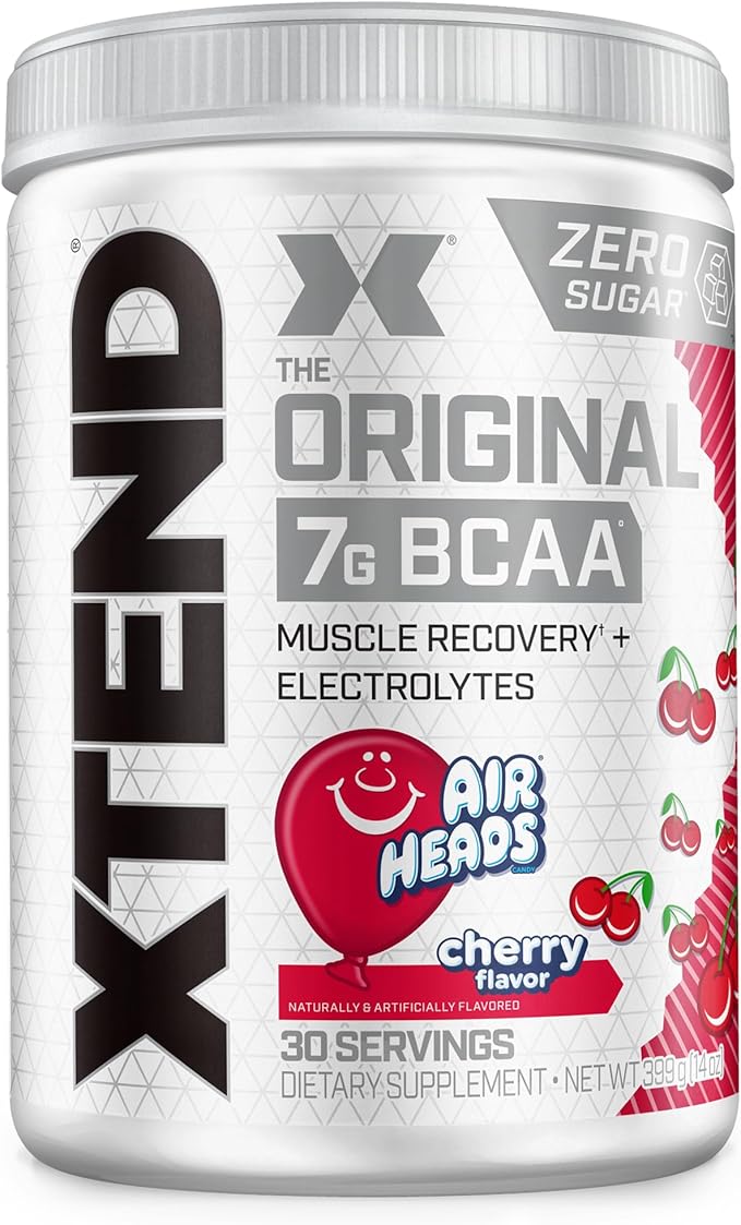 Xtend Original BCAA Powder, 7g BCAAs and 2.5g L-Glutamine for Muscle Recovery Hydration and Lean Muscle, Sugar Free Intra and Post Workout Drink with Electrolytes, Cherry Airheads, 30 Servings
