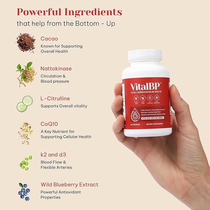 VitalBP - 2 Pack - Support for Normal Blood Pressure - Supports Blood Flow & Arteries - with CoQ10, L-Citrulline, and K2 & D3-60 Capsules