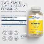 SOLARAY Vitamin C 1000mg - Time Release Vitamin C Capsules w/Rose HIPS and Acerola for Bioflavonoid Support - Two-Stage, All-Day Immune Support - Vegan, 60 Day Guarantee, 250 Servings, 250 VegCaps