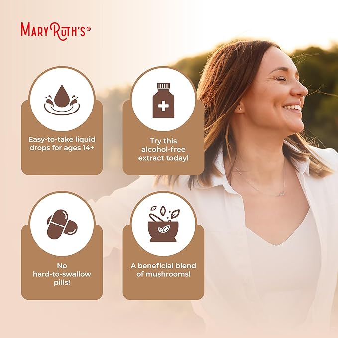 MARYRUTH'S Mushroom Complex | Lion's Mane | Turkey Tail | Reishi Mushroom | Shiitake Mushrooms | Alcohol Free | Mushroom Blend | Organic | Non-GMO | Vegan | 30 Servings
