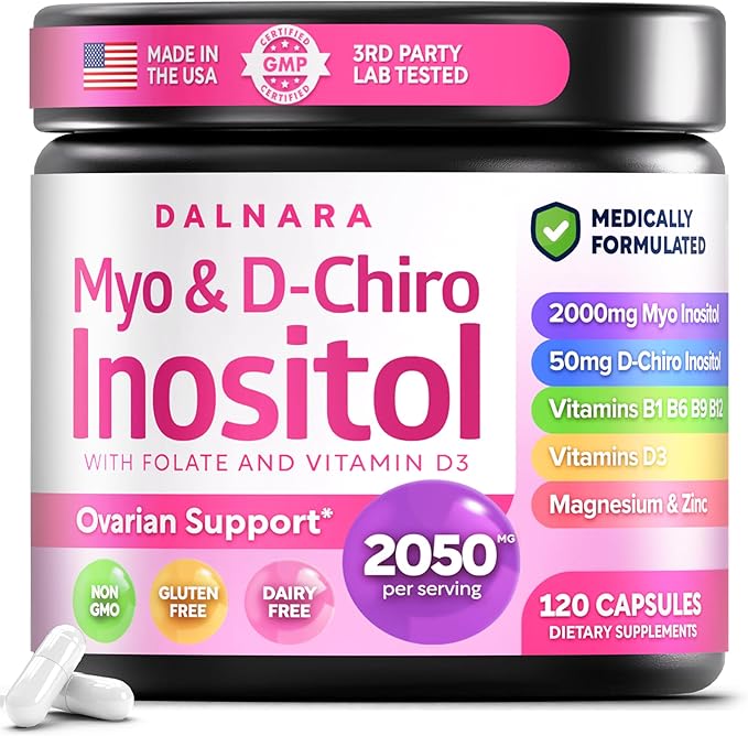Myo-Inositol & D-Chiro Inositol Supplement for Women - 40:1 Ratio Inositol Capsules with Folate, Vitamin D3, Magnesium & Zinc - Ovarian Support Inositol Multivitamin - 2050mg, 120 Count