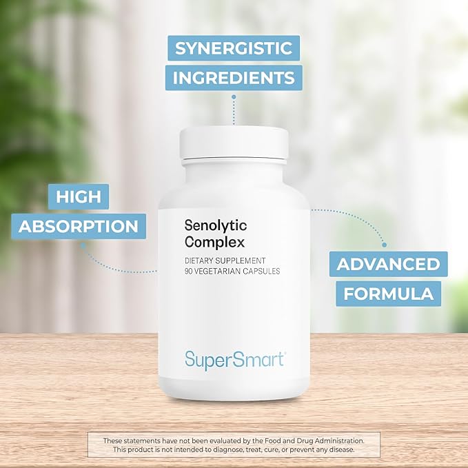 Supersmart Senolytic Complex (Advanced Formula) - with Fisetin, Quercetin, Bromelain - Patented Ingredients - Senolytic Supplement | Non-GMO & Gluten Free - 90 Vegetarian Capsules
