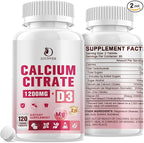 (2 Pack) Calcium Citrate with Vitamin D3 Supplement for Women & Men, Calcium Citrate 600/1200 mg with Magnesium Zinc D3 for Bone Muscle & Teeth Health - 120 Count - 120 Day Vegan Supply