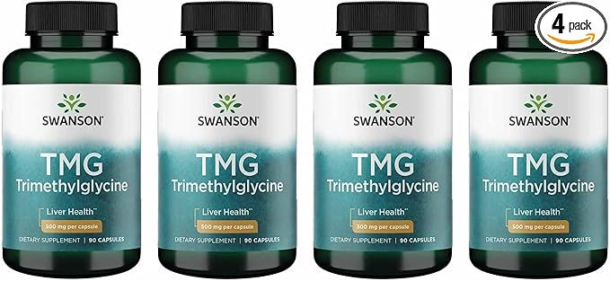 Swanson TMG Trimethylglycine - Amino Acid Supplement Promoting Healthy Liver Function & Heart Health Support - (90 Capsules, 500mg Each) (4 Pack)