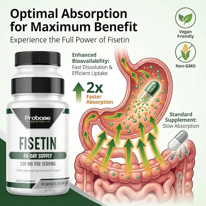 Probase Nutrition Fisetin Senolytic Supplement 100mg High Potency 60-Day Supply for Cellular Health