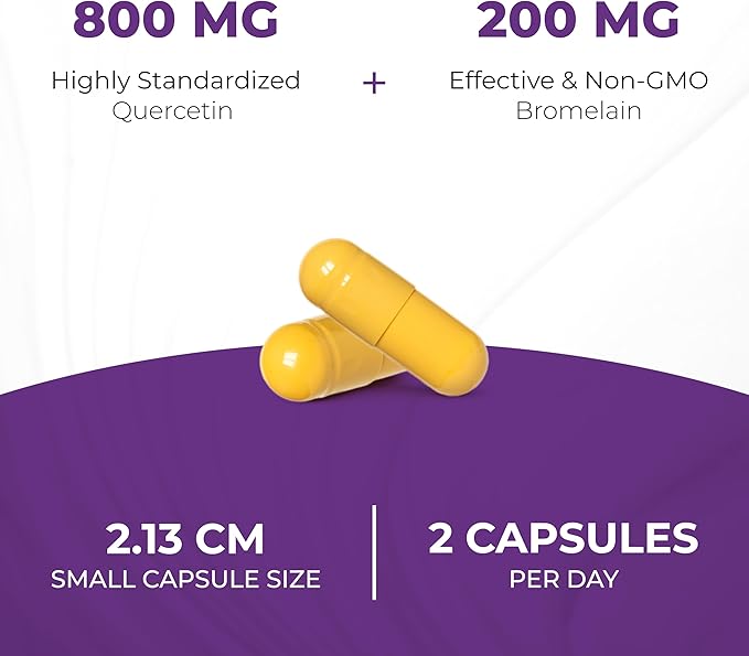 Quercetin with Bromelain Vegetarian Supplement Capsules | 240 Count (1000mg Per Serving 2400 GDU/g) | Supports Healthy Immune System, Helps With Seasonal Allergy Support | High Absorption Antioxidant