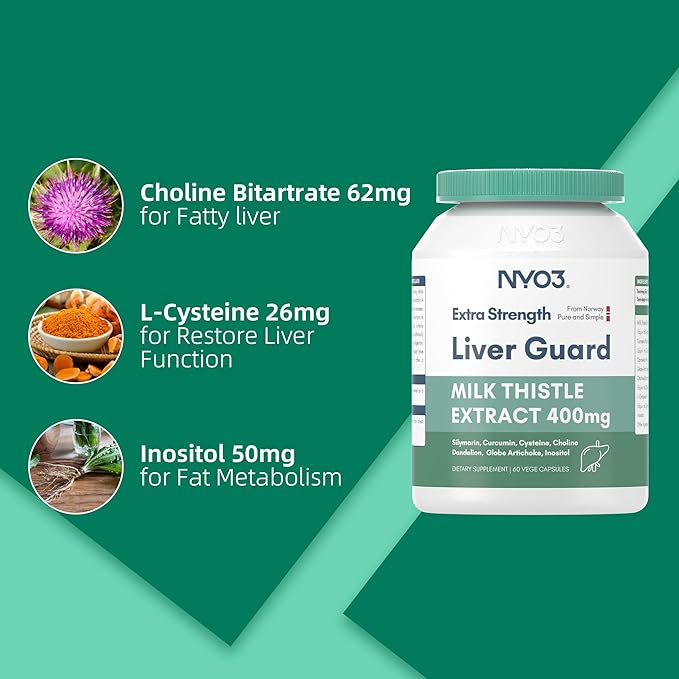 NYO3 Milk Thistle Extract 400mg, Liver Cleanse Detox & Repair Dietary Supplement for Liver Health, 60 Capsules Herbal Health Supplement, Antioxidant Support