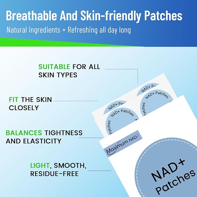 NAD+ Patches for Women & Men with Nicotinamide and Resveratrol-30 Patches, Premium 8-Hour Extended-Release Formula, Vegan