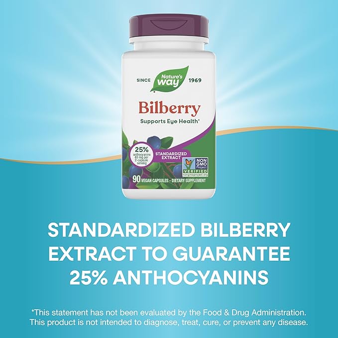 Nature's Way Bilberry Premium Extract, Supports Eye Health*, Eye Health Supplement for Adults with Black Elderberry*, Bilberry Supplement, Gluten Free, Vegan, 90 Capsules (Packaging May Vary)
