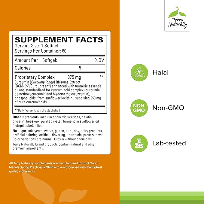 Terry Naturally CuraMed 375mg - Antioxidant Supplement for Brain & Immune Health Support - Dietary Supplement with Curcumin & Turmeric Essential Oil - Herbal Liver Support - 60 Softgels (Pack of 3)