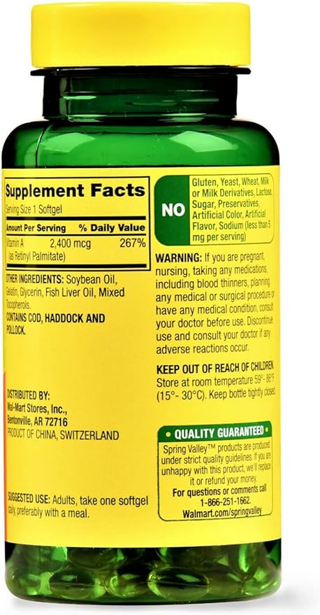 Spring Valley - Vitamin A SUPPLEMENT 2400MCG 250 Softgels