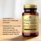 Solgar Vitamin D3 (Cholecalciferol) 125 mcg (5000 IU), 60 Vegetable Capsules - Helps Maintain Healthy Bones & Teeth - Immune System Support - Non-GMO, Gluten Free, Dairy Free - 60 Servings