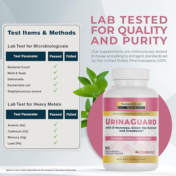 Nature's Lab Gold UrinaGuard - Premium Urinary Tract Support with D-Mannose, Cranberry Extract & Green Tea - 90 Vegetarian Capsules for Women's Bladder Health