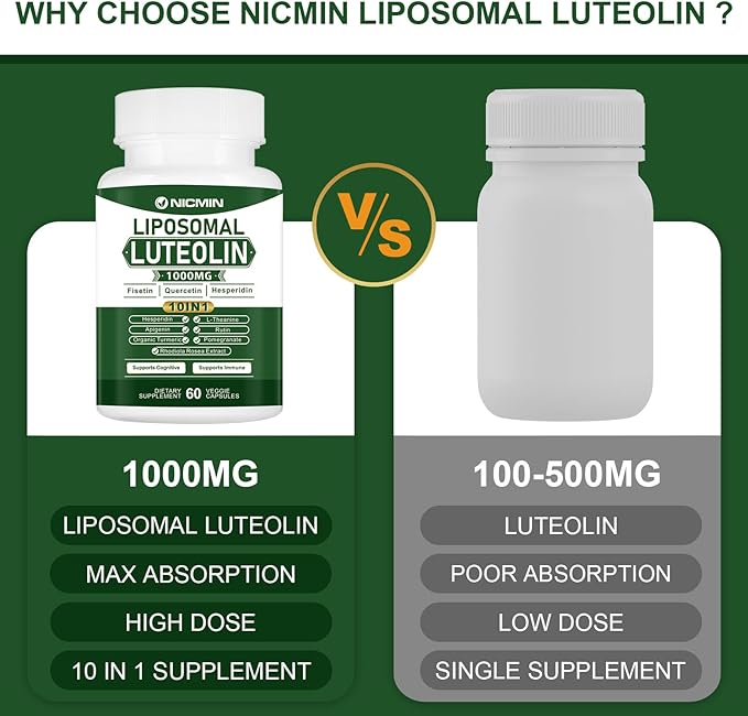 1000MG Liposomal Luteolin, Maximum Absorption, Potent Luteolin Supplement 180 Capsules