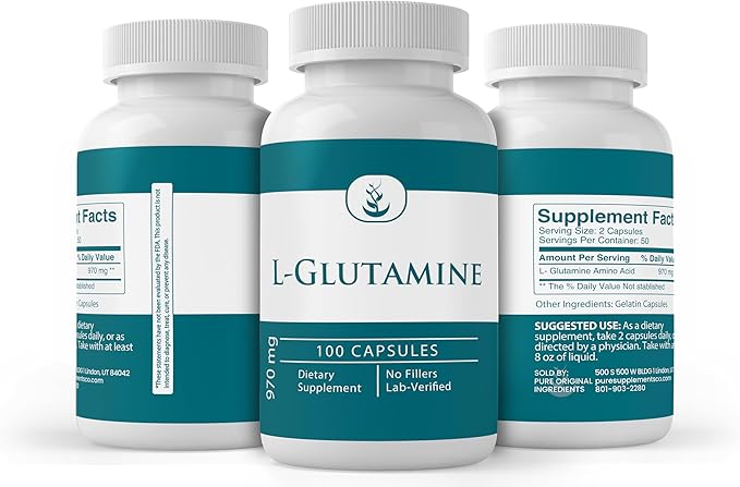 Pure Original Ingredients L-Glutamine Naturally Sourced Amino Acid, Non-GMO & Gluten-Free (100 Capsules)