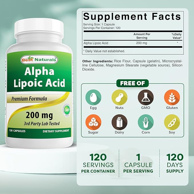 Best Naturals Alpha Lipoic Acid 200 Mg 120 Capsules (120 Count (Pack of 2))