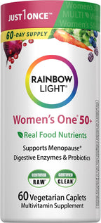 Rainbow Light Womens One + Multivitamin 50 Plus | 60 Caplets | Supports Menopause | Real Food Nutrients, Digestive Enzymes & Probiotics