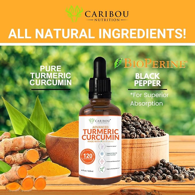 Liquid Turmeric Curcumin with Bioperine for Enhanced Absorption - Turmeric Curcumin Supplement for Joint Support - Turmeric Extract with Black Pepper - 2 Month Supply - 4oz