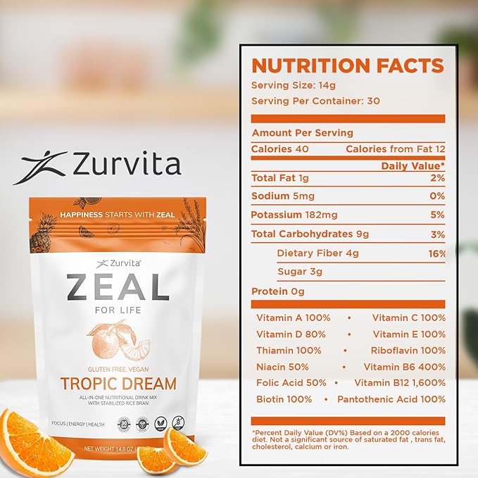 Zurvita - Zeal for Life 30-Day Wellness Bag - Tropic Dream Flavor, Daily Nutritional Supplement for Vitality, Immunity, & Overall Wellness - 420 Grams