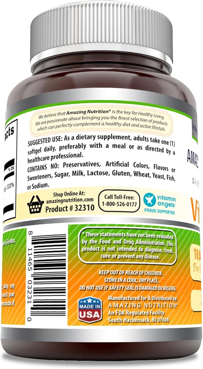 Amazing Formulas Vitamin A 10000 IU Supplement | as Retinyl Palmitate | 3000 Mcg | Softgels | Non-GMO | Gluten Free | Made in USA (1 Pack, 250 Count)