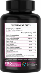Organic Fermented Beet Root & Black Maca Capsules with Carrot, Spinach, Cranberry & Ginger | Superfood for Energy, Stamina & Wellness | 90 Veggie Capsules | Made in USA