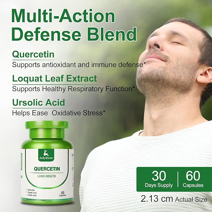 JulyDeer Quercetin 400 mg with Loquat Leaf Extract, Ursolic Acid 60 Capsules, Natural Antioxidant Flavonoids, Immune Support All Year Round