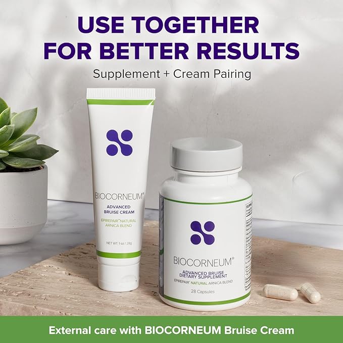 BIOCORNEUM Advanced Bruise Dietary Supplement – Internal Support for Visible Bruise Recovery – Professional-Grade Bruise Remedy with Arnica, Bromelain & Vitamins K1, K2, C & Zinc – 28 Capsules