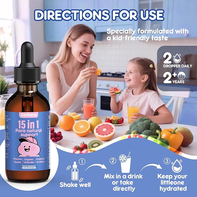 Parasite Cleanse for Humans & Kids,Parasite Cleanse for Children,Zeolite Detox Liquid Drops,Candida Cleanse & Wellness Formula,Contains wormwood black walnut clove,Organic Chlorella,Oregano,2 Fl Oz