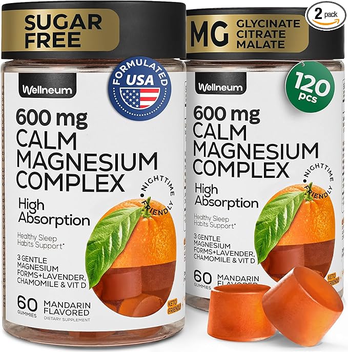 (2 Pack) Calm Magnesium Gummies 600 Mg - Magnesium Complex Chews 6-in-1 - Glycinate, Citrate, Malate, Vit D, Herbs - High Absorption, Healthy Response to Stress, Sleep Calm Support - Vegan, Sugar Free