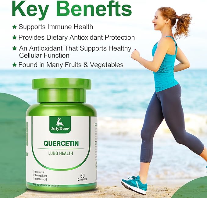 JulyDeer Quercetin 400 mg with Loquat Leaf Extract, Ursolic Acid 60 Capsules, Natural Antioxidant Flavonoids, Immune Support All Year Round